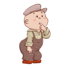 Cute baby in a cap, inquisitive. Character for your design, postcard, book.