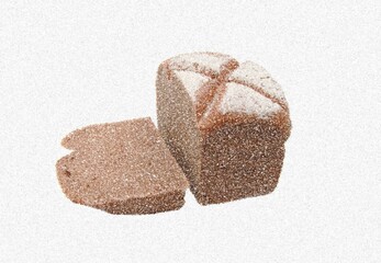 Rye bread painted in a pointillist technique