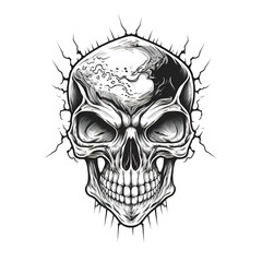 Graphic Realistic Dead Skull.  Scary demon in horror style. Idea for a tattoo concept. Generative AI
