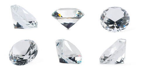 Set with beautiful dazzling diamonds on white background
