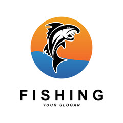 fishing logo vector with slogan template