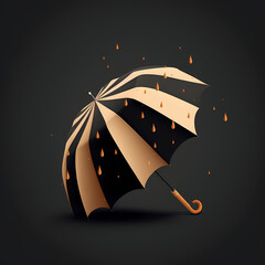 Simple and Stylized Digital Illustration of an Umbrella with Rain, Fancy Black and Gold Colors (AI)