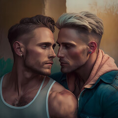 Attractive Young Gay Couple in their 20s - Holding Each Other Showing Love (AI, Not Real Models)