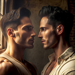 Attractive Young Gay Couple in their 20s - Holding Each Other Showing Love (AI, Not Real Models)