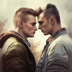 Attractive Young Gay Couple in their 20s - Holding Each Other Showing Love (AI, Not Real Models)