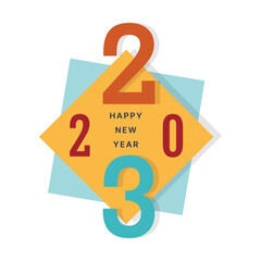 2023 colorful set of Happy New Year posters. Abstract design typography creative compositon for vector celebration, backgrounds, branding, banner, cover, card and or social media template.