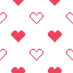 Fototapeta premium heart seamless pattern with pixel theme on white background