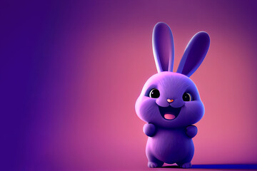 Cute smiling rabbit cartoon character on purple background image created with Generative AI technology.