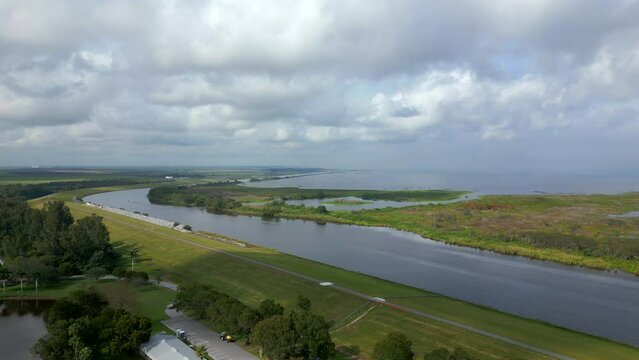 Aerial footage Lake Okeechobee Waterway Florida