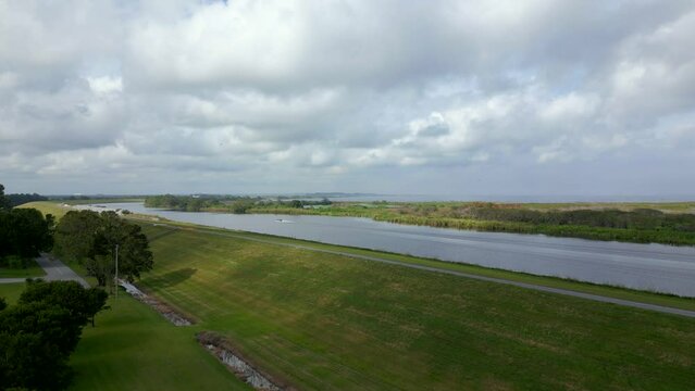 Aerial drone video Okeechobee Waterway Clewiston Florida
