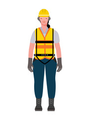 Isolated of a construction worker woman wearing personal protective equipment.	