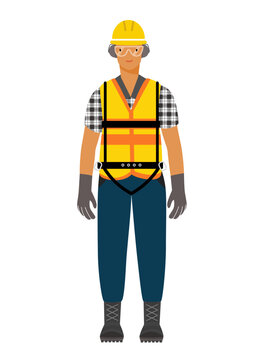 Isolated of a construction worker man wearing personal protective equipment.	