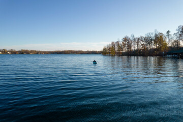 Man on Kayak Near the Shoreline in Lake Anna Virginia