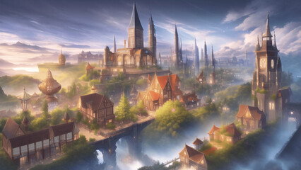 Fototapeta premium アニメ調のファンタジー背景イラスト(AI generated image)