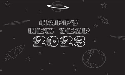 Obraz na płótnie Canvas Happy new year 2023 template with outer space theme