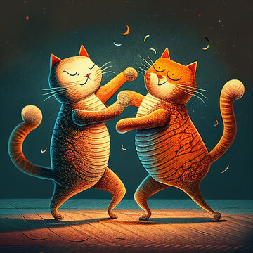 a couple of cats dancing with each other a stock photo created with generative AI technology.