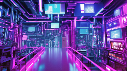 Fototapeta premium アニメ調のサイバーパンク背景イラスト(AI generated image)