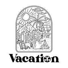 Vacation Line Art Coloring Nature line icon landscapes with mountains, fields and river, Graphic Vector illustration summer vacations holiday