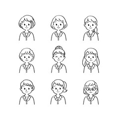 人物イラスト素材：医療現場で働く白衣姿の医療従事者（女性正面/上半身/主線あり手描き黒線）　20代～（透過背景）
