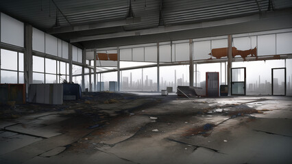 アニメ調のポストアポカリプスや廃墟系背景イラスト(AI generated image)