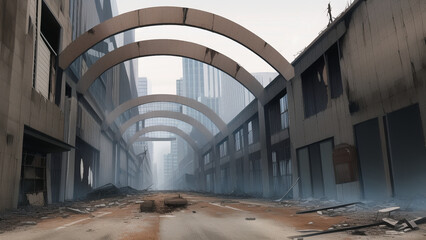 Fototapeta premium アニメ調のポストアポカリプスや廃墟系背景イラスト(AI generated image)