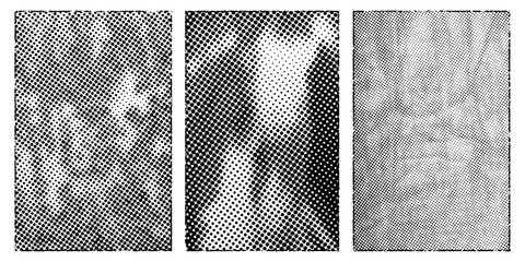 Set of grunge halftone dotted urban textures. Grainy backdrop. Dirty damaged overlay dotted texture. Spotted circles. Design element for pattern, grungy effect, template, abstract background