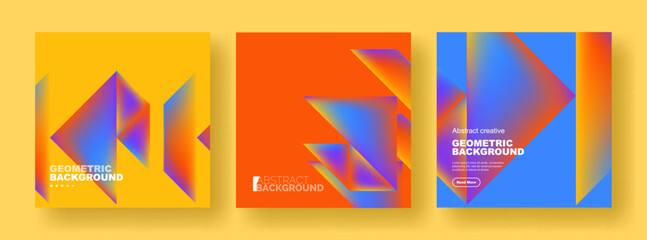 Set of abstract backgrounds - overlapping triangles with fluid gradients design. Collection of covers, templates, flyers, placards, brochures, banners