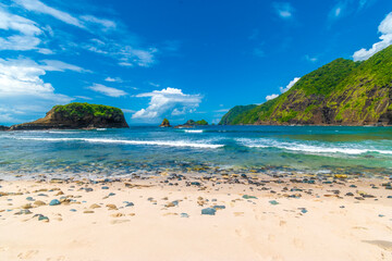 Landscape of Tanjung Papuma beach in Jember, the most beautiful beaches of East Java
