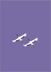 暮れなずむ空を飛ぶつがいのタンチョウ09