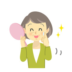 イラスト素材：シニア女性の肌荒れが改善され笑顔になった姿（透過背景）
