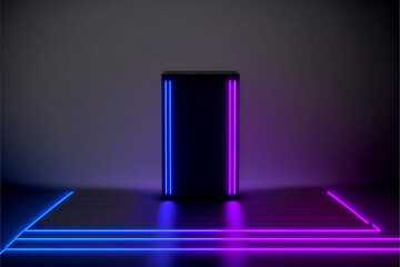 Abstract background blue and pink futuristic pedestal for product presentation,  podium product display 3d rendering