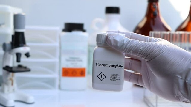 trisodium phosphate in bottle , chemical in the laboratory and industry