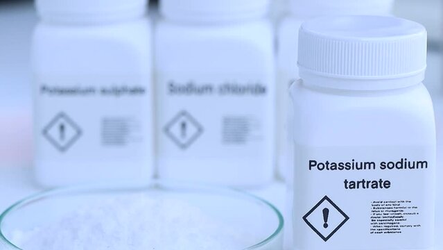 Potassium sodium tartrate in bottle , chemical in the laboratory and industry, Chemicals used in the analysis