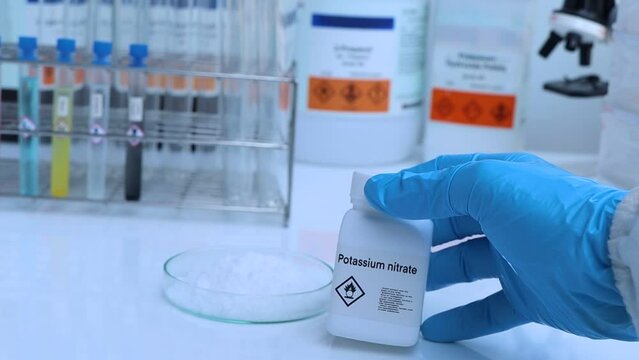 Potassium nitrate in bottle , chemical in the laboratory and industry, Chemicals used in the analysis