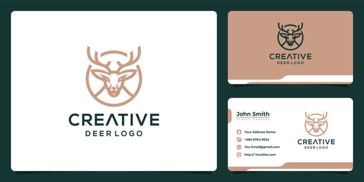 Creative deer logo design with monoline style and business card
