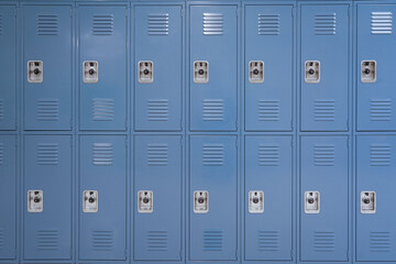 close up on blue lockers in the school - Powered by Adobe
