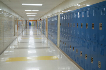 close up on lockers in the school hallway