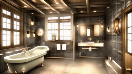 アニメ調のスチームパンク系背景イラスト(AI generated image)