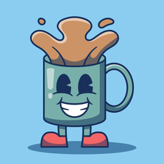 Spilled coffee cup mascot retro style vector illustration