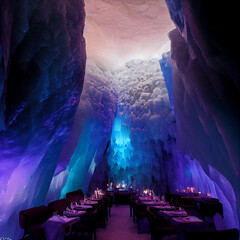 Restaurant in an ice cave by Generative AI