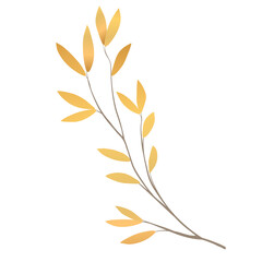 Gold Chinese dry leaves with elements for holidays design on PNG transparent background , Vector illustration 06