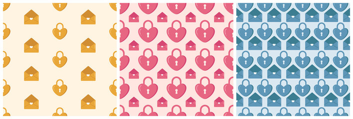 Set of Happy Valentine's Day Seamless Pattern Design with Decoration in Template Hand Drawn Cartoon Flat Illustration