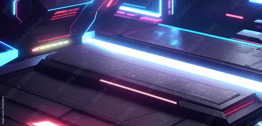 Aufkleber sci-fi background features a stunning array of neon lights, creating a futuristic and technologicall