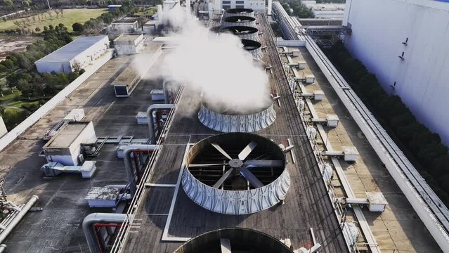 Aerial photography of cooling tower fans