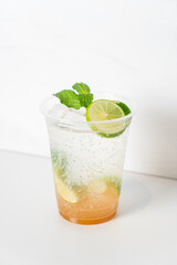 virgin mojito with lime in glass