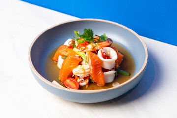 salmon and seafood spicy salad