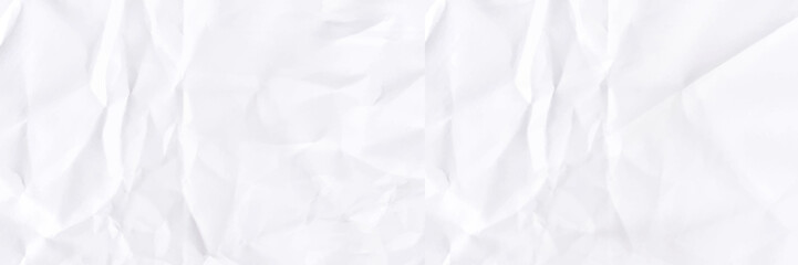 White crumpled paper texture background. Clean white paper. Top view. Realistic blank crumpled paper sheet. Design template 