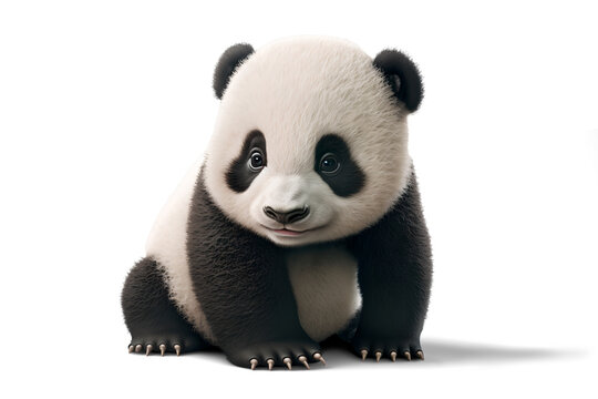 Cute baby panda cub sitting, 3D illustration on isolated background