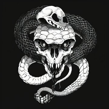  a skull and a snake with a snake on it's head. Generative AI