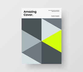 Bright catalog cover design vector layout. Colorful geometric hexagons corporate brochure concept.